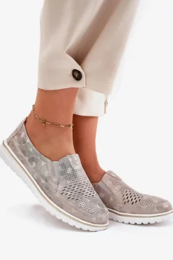 Zamszowe Półbuty Wsuwane Beżowo-Złote Inez