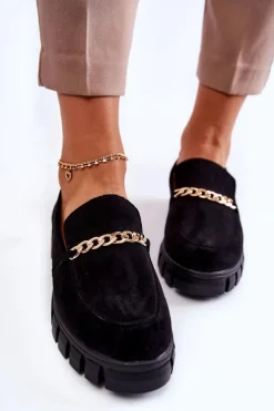 Zamszowe Półbuty Z Łańcuszkiem Czarne Anne