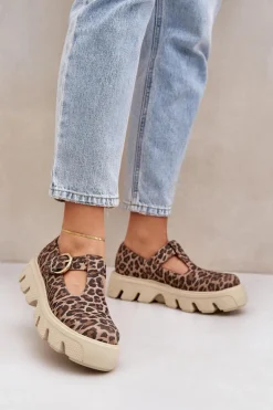 Zamszowe Półbuty Z Klamrą W Panterkę Zazoo 20183 Brązowe