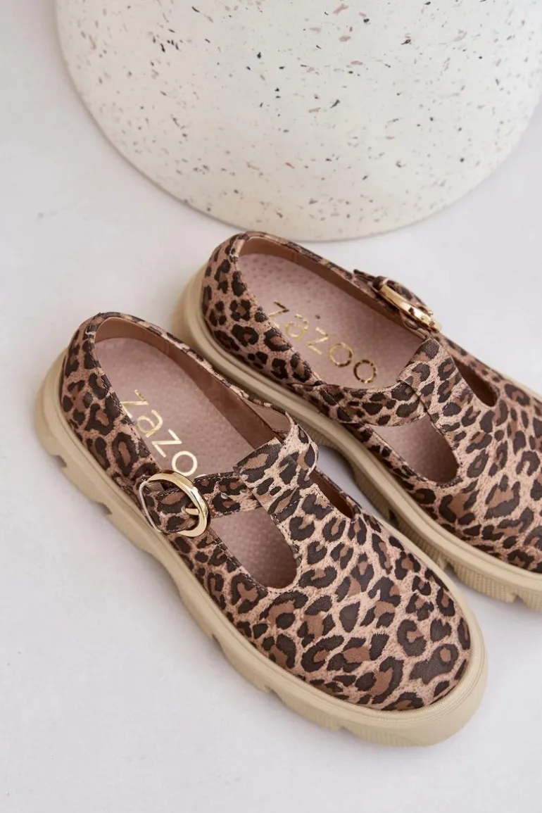 Zamszowe Półbuty Z Klamrą W Panterkę Zazoo 20183 Brązowe