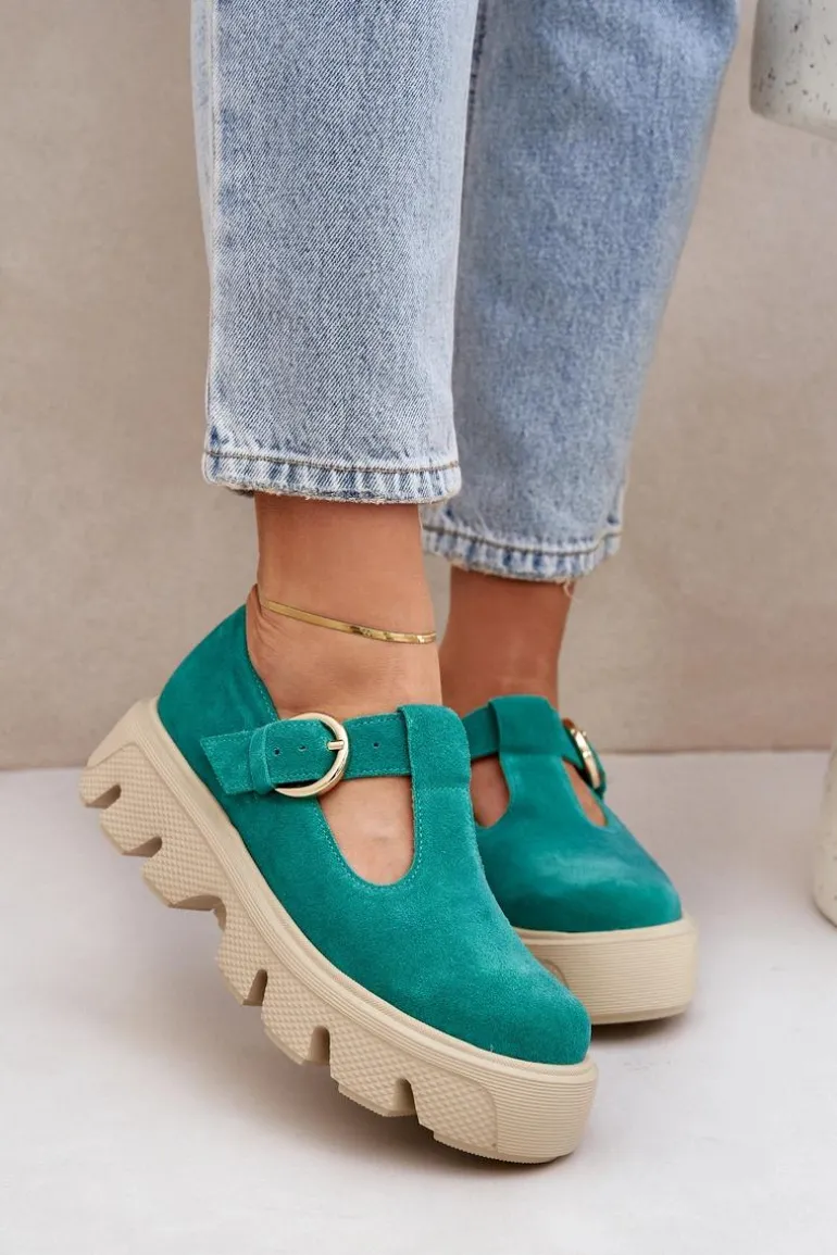 Zamszowe Półbuty Z Klamrą Zazoo 20183 Zielone