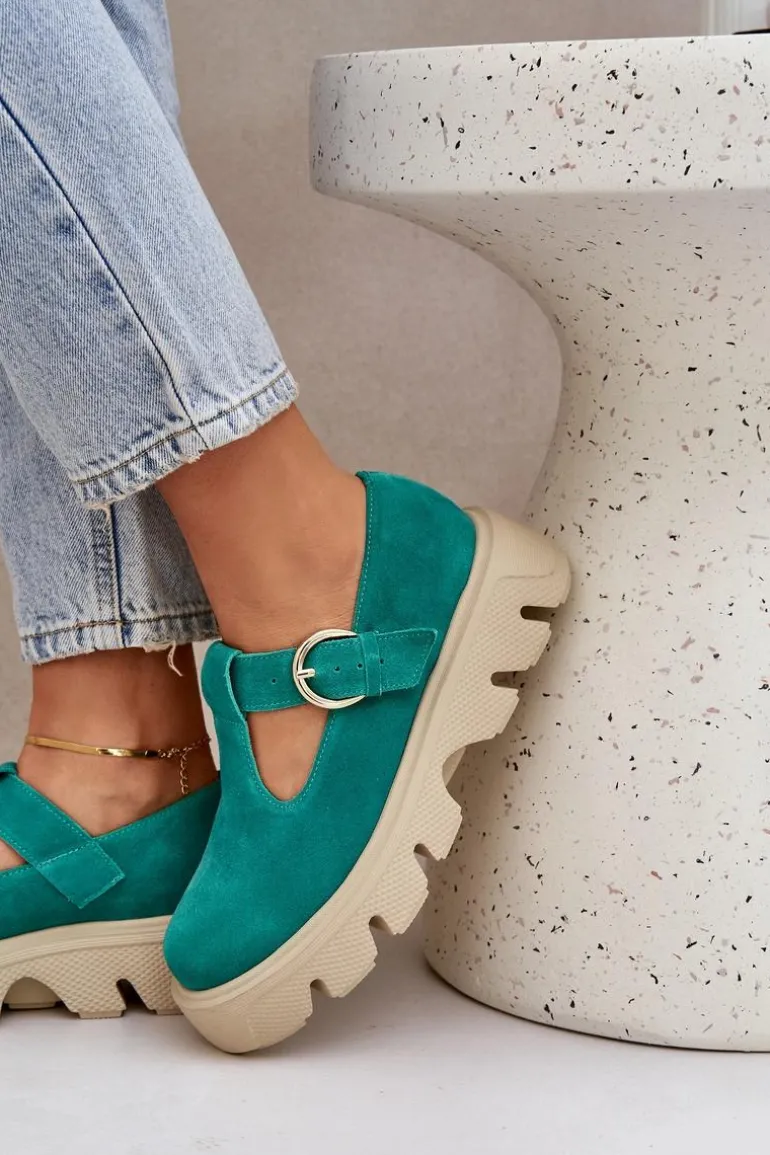 Zamszowe Półbuty Z Klamrą Zazoo 20183 Zielone