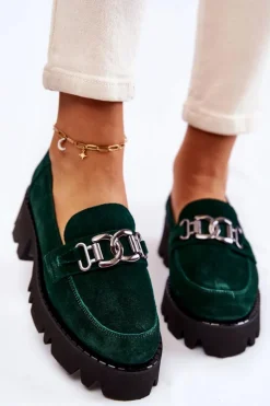 Zamszowe Półbuty Z Ozdobą Laura Messi 2489 Zielone
