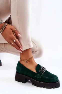 Zamszowe Półbuty Z Ozdobą Laura Messi 2489 Zielone
