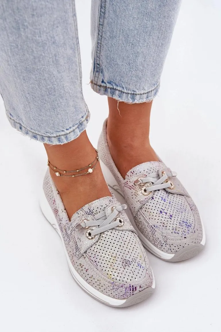 Zamszowe Półbuty Ze Skóry Naturalnej Na Platformie Artiker 56C2104 Szare