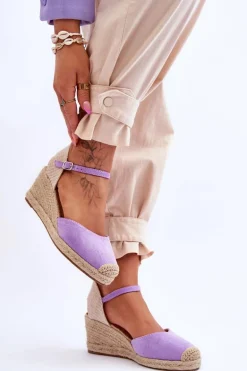 Zamszowe Sandałki Espadryle Na Koturnie Fioletowe Cammer