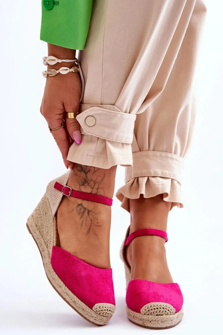 Zamszowe Sandałki Espadryle Na Koturnie Fuksja Cammer