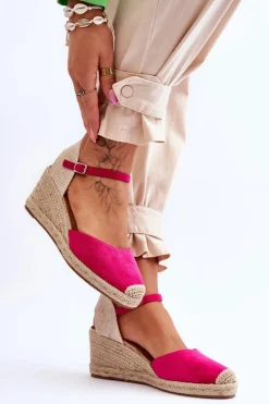 Zamszowe Sandałki Espadryle Na Koturnie Fuksja Cammer