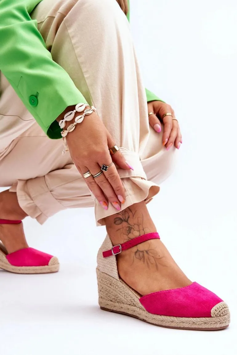 Zamszowe Sandałki Espadryle Na Koturnie Fuksja Cammer