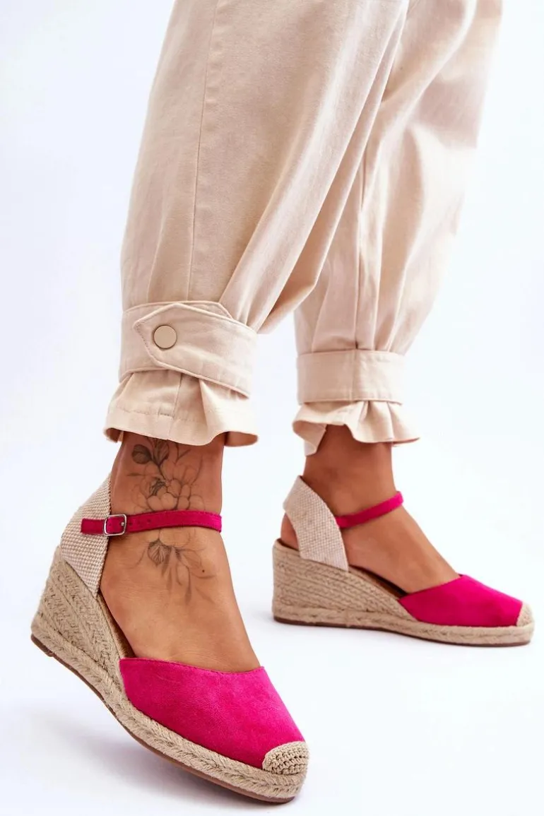 Zamszowe Sandałki Espadryle Na Koturnie Fuksja Cammer