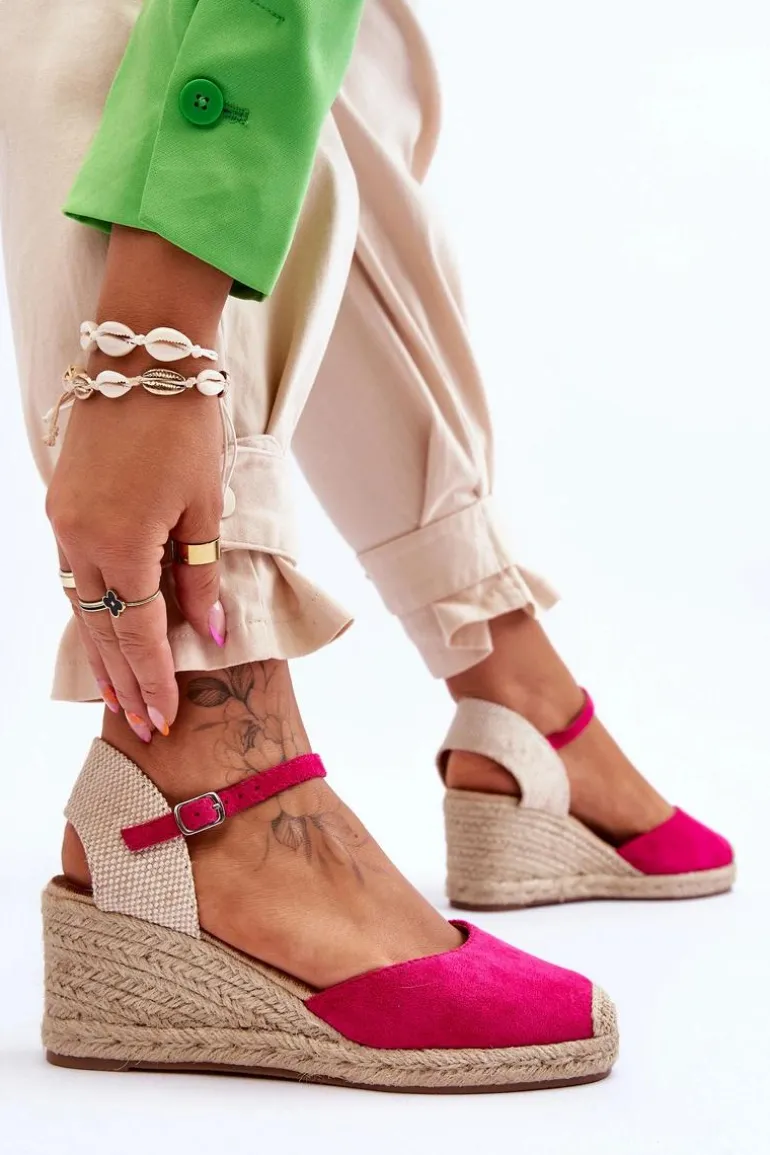 Zamszowe Sandałki Espadryle Na Koturnie Fuksja Cammer