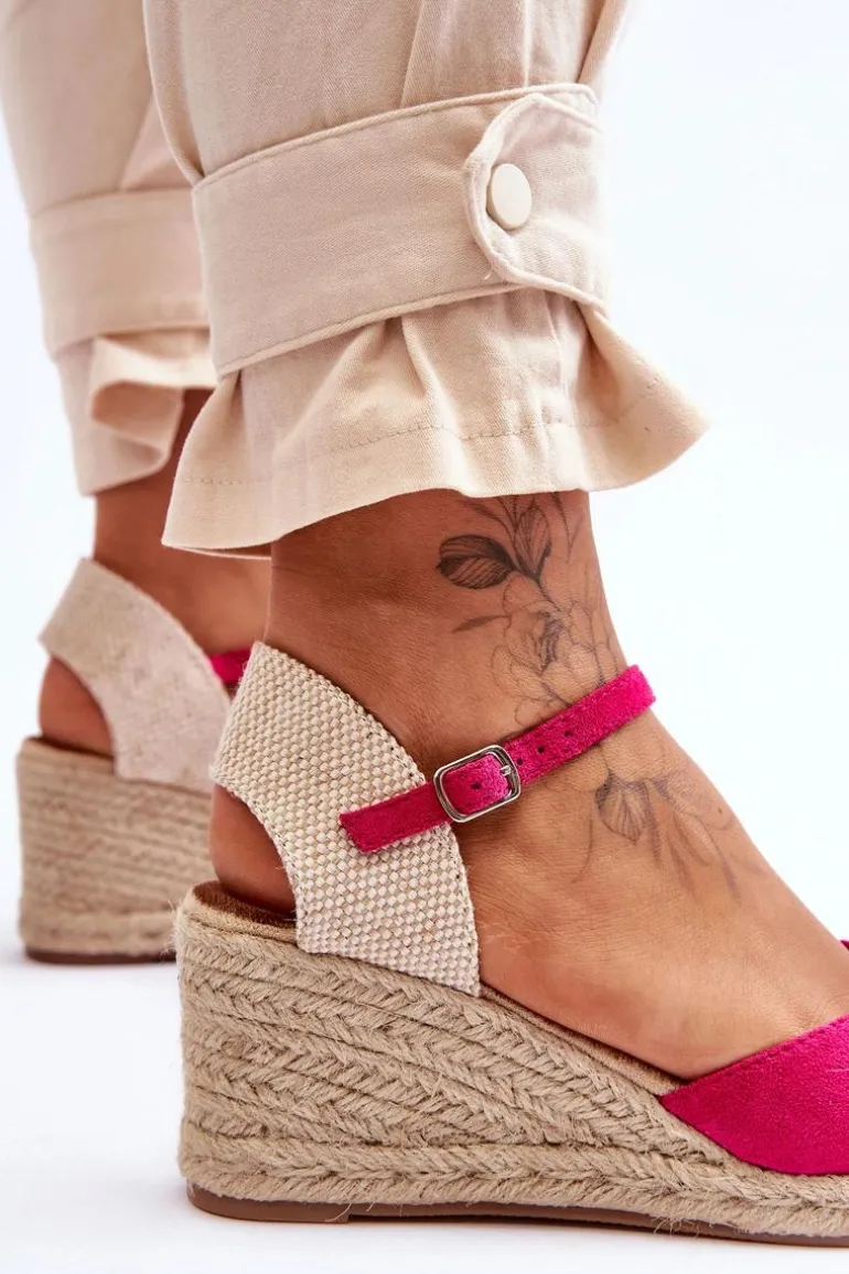 Zamszowe Sandałki Espadryle Na Koturnie Fuksja Cammer