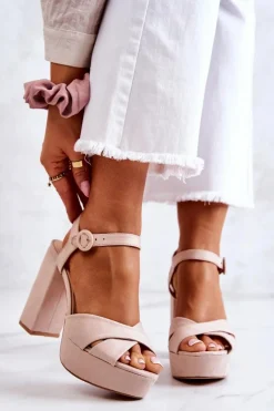 Zamszowe Sandałki Na Obcasie Beżowe Semilla