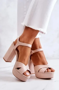 Zamszowe Sandałki Na Obcasie Beżowe Semilla