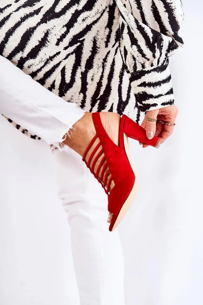 Zamszowe Sandałki Na Obcasie Czerwone Vinnie