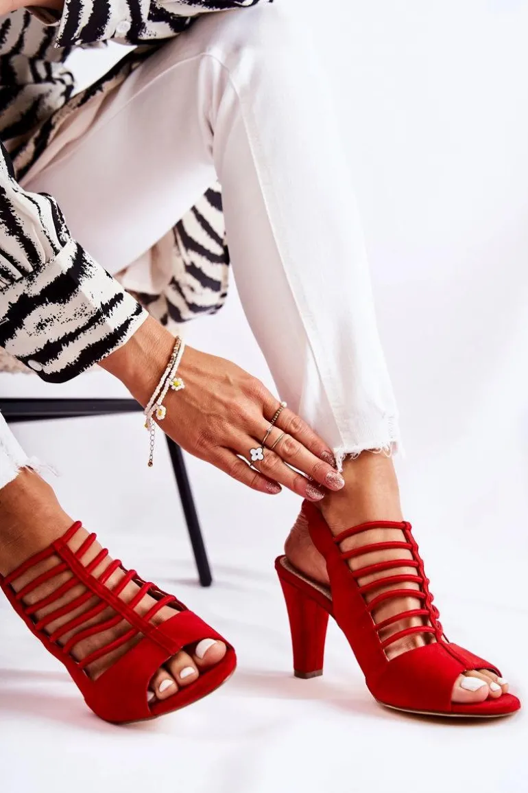 Zamszowe Sandałki Na Obcasie Czerwone Vinnie