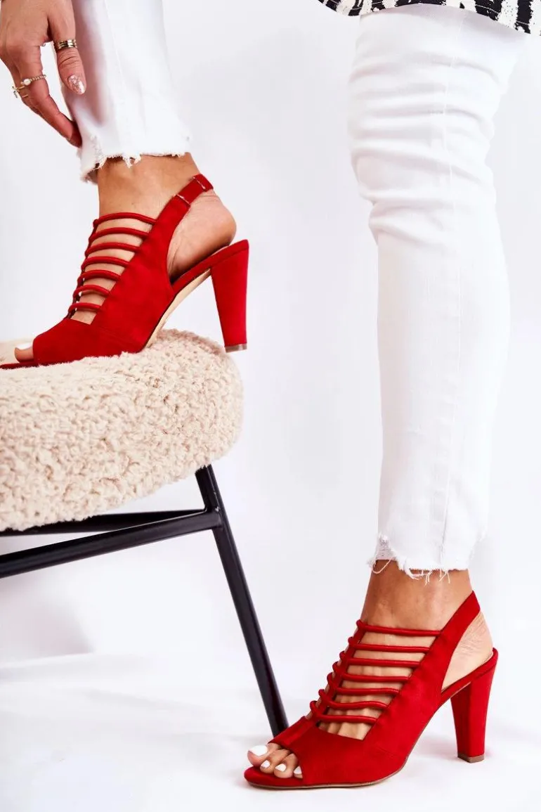 Zamszowe Sandałki Na Obcasie Czerwone Vinnie