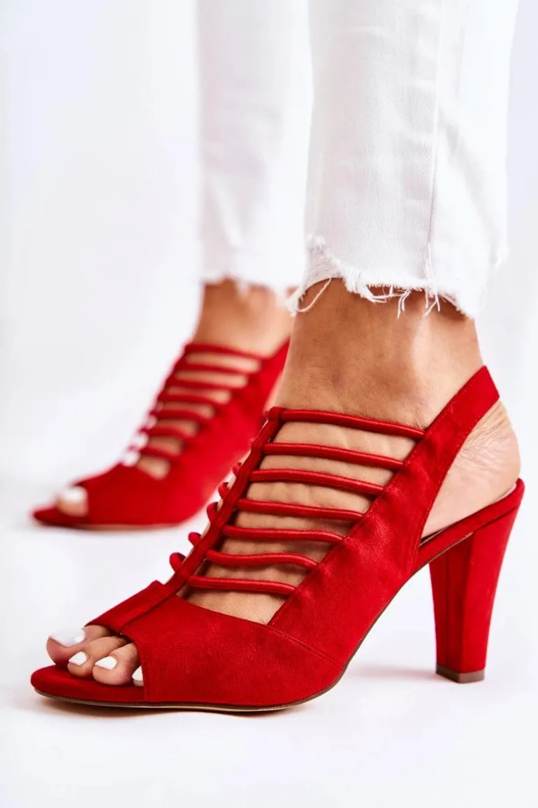 Zamszowe Sandałki Na Obcasie Czerwone Vinnie