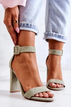 Zamszowe Sandałki Na Obcasie Jasnozielone Jacqueline