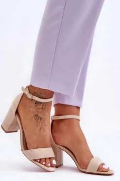 Zamszowe Sandałki Na Obcasie Beżowe Madame