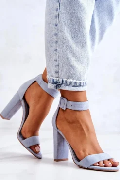 Zamszowe Sandałki Na Obcasie Niebieskie Jacqueline