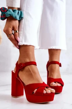 Zamszowe Sandałki Na Obcasie Czerwone Semilla