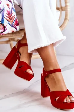 Zamszowe Sandałki Na Obcasie Czerwone Semilla