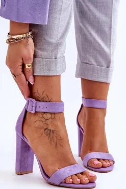 Zamszowe Sandałki Na Obcasie Fioletowe Jacqueline