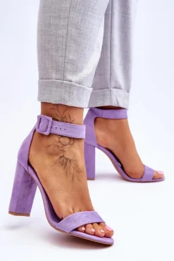 Zamszowe Sandałki Na Obcasie Fioletowe Jacqueline