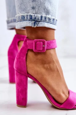 Zamszowe Sandałki Na Obcasie Fuksja Jacqueline