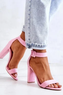 Zamszowe Sandałki Na Obcasie Różowe Jacqueline