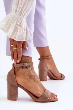 Zamszowe Sandałki Na Obcasie Ciemnobeżowe Madame