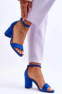 Zamszowe Sandałki Na Obcasie Niebieskie Madame