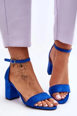 Zamszowe Sandałki Na Obcasie Niebieskie Madame