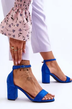 Zamszowe Sandałki Na Obcasie Niebieskie Madame