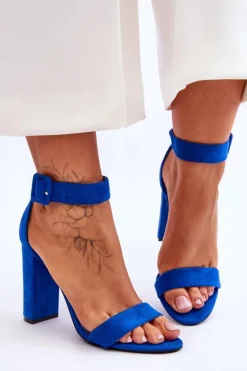 Zamszowe Sandałki Na Obcasie Ciemnoniebieskie Jacqueline