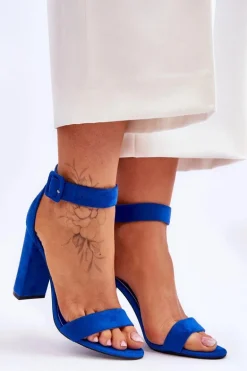 Zamszowe Sandałki Na Obcasie Ciemnoniebieskie Jacqueline