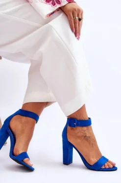 Zamszowe Sandałki Na Obcasie Ciemnoniebieskie Jacqueline