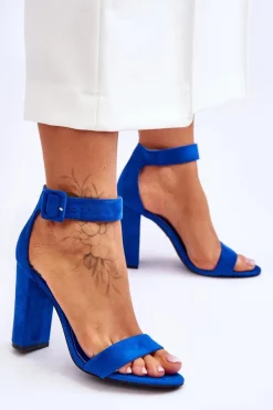 Zamszowe Sandałki Na Obcasie Ciemnoniebieskie Jacqueline