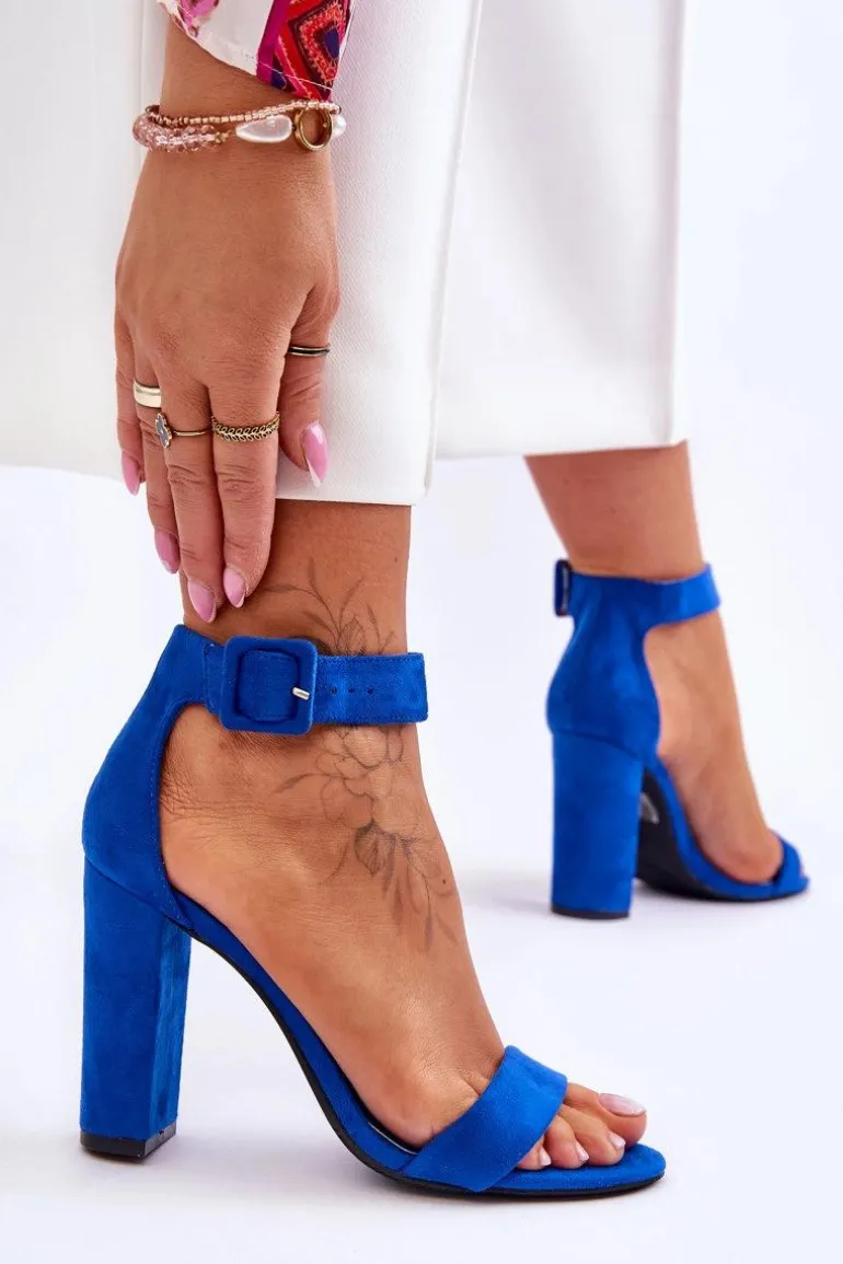 Zamszowe Sandałki Na Obcasie Ciemnoniebieskie Jacqueline