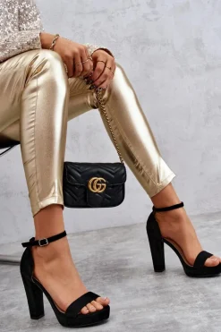 Zamszowe Sandałki Na Słupku Czarne Spectacular