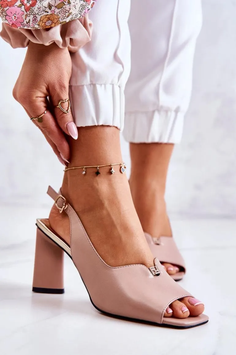 Zamszowe Sandałki Na Słupku Beżowe Fiorine