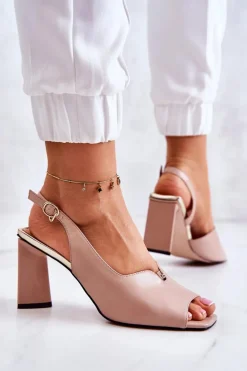 Zamszowe Sandałki Na Słupku Beżowe Fiorine