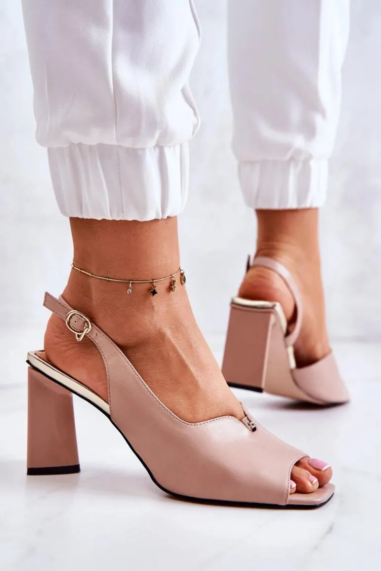 Zamszowe Sandałki Na Słupku Beżowe Fiorine