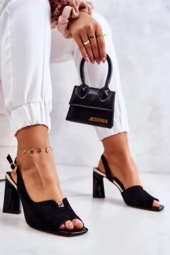 Zamszowe Sandałki Na Słupku Czarne Fiorine