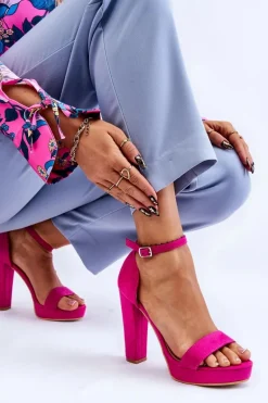 Zamszowe Sandałki Na Słupku Fuksja Spectacular