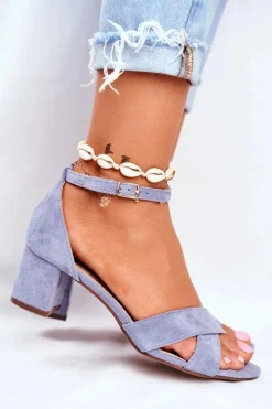 Zamszowe Sandałki na Słupku Niebieskie Nela