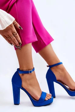 Zamszowe Sandałki Na Słupku Niebieskie Spectacular