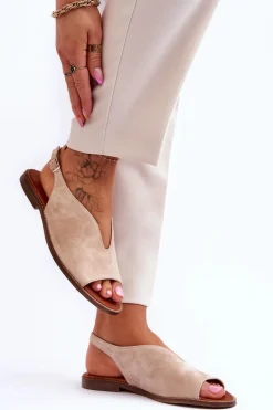 Zamszowe Sandały Damskie Lewski Shoes 3220/X Beżowe