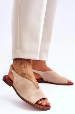Zamszowe Sandały Damskie Lewski Shoes 3220/X Beżowe
